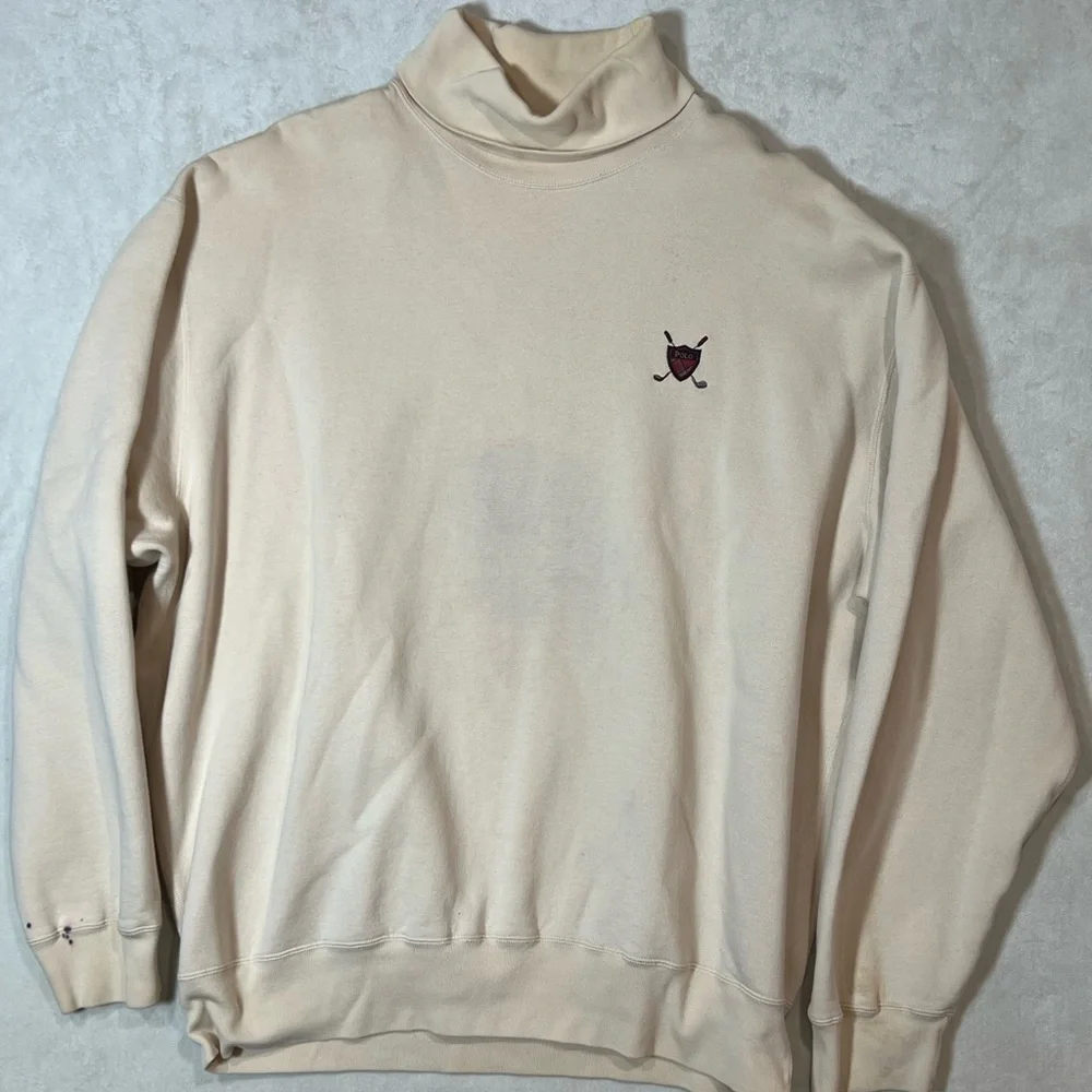 Polo Ralph Lauren Cream Turtleneck Cotton Sweater PRL Golf Logo Country Club